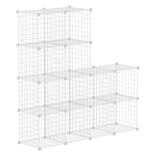 HUBSON Wire Cube Storage Organizer, Book/Toy/Craft/Potted Plants and petCloset Organizers and Storage Shelves, 12-Cube Freely Combinable Metal Grids Storage Shelf, White Iron - color: White Iron, size: 12 Cubes