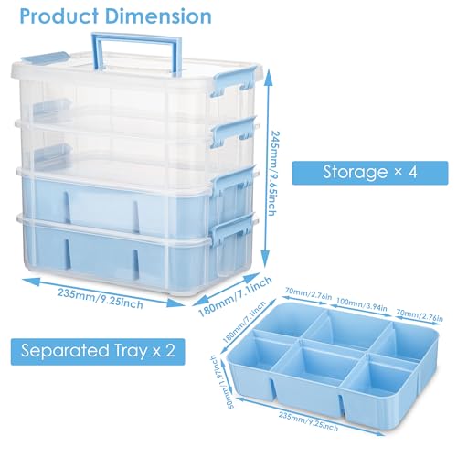 CraftGenes Art Supply Storage Organizer with 2 Removable Trays, 4-Layer 10QT Durable Craft Organizers and Storage for Sewing, Tool, Office Supplies, Art, Craft Supplies - color: Blue