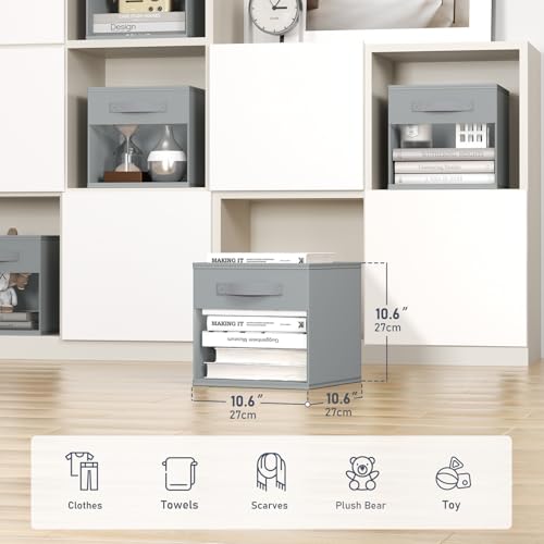DIMJ Storage Cubes, Cube Storage Bin, 10 Pack Foldable Storage Cubes with Window, Closet Storage Bins with Handle, 11x 11 inch Storage Box for Clothes, Toys, Books (Grey) - color: Gray, size: 10.6 Inch.- 10 Pack