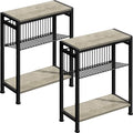 Small Side Table Set of 2 for Small Space, 3-Tier Narrow End Table with Magazine Holder, Slim Nightstand, Skinny Snack Couch Table in Living Room, Bedroom, Kitchen and Balcony (Greige) - color: Greige-2pcs