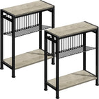 Small Side Table Set of 2 for Small Space, 3-Tier Narrow End Table with Magazine Holder, Slim Nightstand, Skinny Snack Couch Table in Living Room, Bedroom, Kitchen and Balcony (Greige) - color: Greige-2pcs
