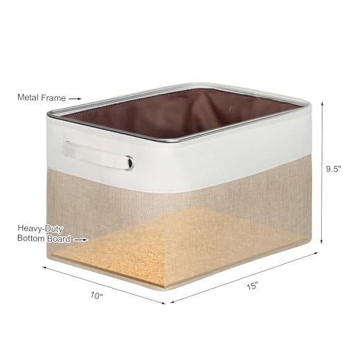Kntiwiwo Foldable Storage Bin Collapsible Fabric Storage Basket Cube with Durable Handles Closet Organizer Bins for Organizing Shelves Drawers, Set of 3, 15" x 10" x 9.5", Beige - color: Beige, size: 15" x 10" x 9.5"