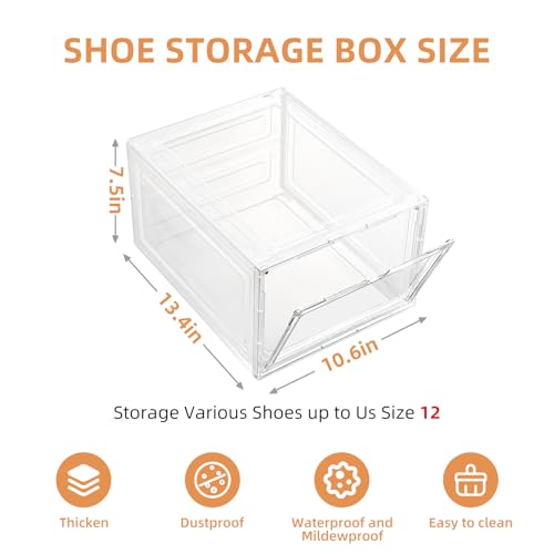 Large Shoe Boxes Clear Plastic Stackable，Drop Front Shoe Box with Clear Door, Shoe Containers For Sneaker Display,Fit up to US Size12 - color: clear, size: 10 pack