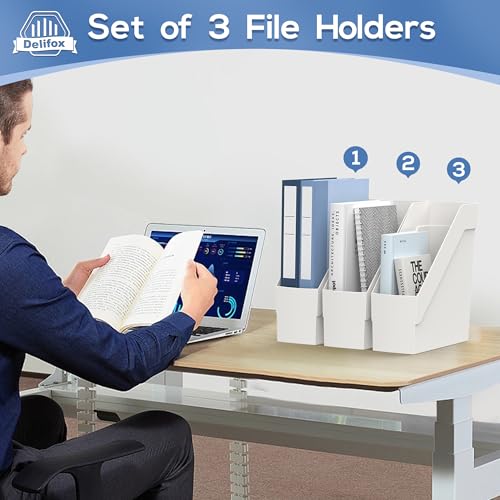 Delifox 3 Pack Magazine Rack, Plastic File Folder Bin Desk Organizer, White - color: 3Pack-White