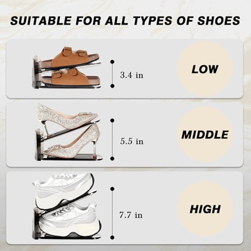 Shoe Slots Organizer 20 Pack - Shoe Stacker,3 Levels Adjustable,Space Savers 50%,Double Layer Holders for Closet (Black),Organizador de Zapatos - color: 20pack Black