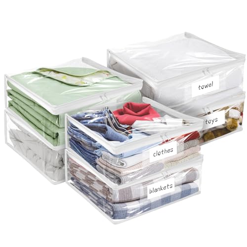 Plastic Storage Bags with Easy-Glide Zipper, Pack of 6, Durable Clear Vinyl Zippered Storage Bags for Clothes Sweaters Comforters Blankets Sheets Bedding (15.7 x 13.8 x 3.9 Inch, White) - color: White, size: 15.7 x 13.8 x 3.9 Inch - 6 Pack