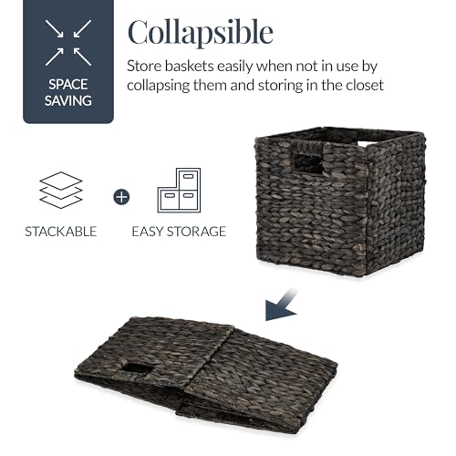 Best Choice Products 12x12in Pack of 5 Cube Storage Baskets, Water Hyacinth Multipurpose Collapsible Organizers, Handwoven Laundry Totes for Laundry, Living Room, Kids Room & Nursery - Black - color: Black, size: 12x12in