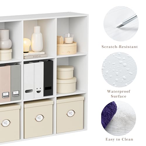 VDNEND Wooden Storage Organizer with Closed Back Panel, 11in Cube Shelf Opening, Bookshelf, Display Shelf,Closet Cabinet for Home and Office (Embossed White, 9-Cube 35.98L*9.45W*35.91H) - color: Embossed White, size: 9-Cube 35.98L*9.45W*35.91H