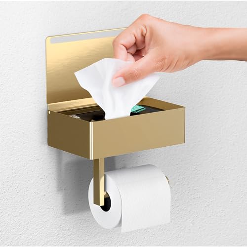 Day Moon™ - Toilet Paper Holder with Shelf - Modern Roll Holder for Bathroom - 1 Pack - Wall Mount - with Storage, Gold - color: Gold, size: Storage 1 Pack