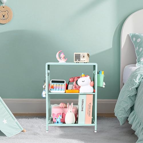 Mint Green Kids Nightstand, Small Nightstand for Bedroom, End Table with Hooks and Holder, Toddler Bedside Table, Desk Organizer for Office, Small Desk for Living Room, Dorm (Mint) - color: Mint