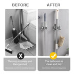 Mop and Broom Holder Wall Mount,Broom Holder Wall Mount,4 Pack Stainless Steel Broom Holders,with Strong Grip, Nail-Free Glue Installation,for Bathroom, Laundry,Office