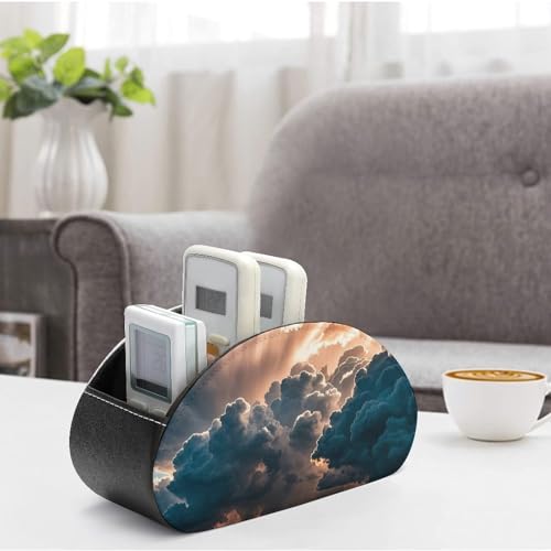 PU Leather Remote Control Organizer Box 5-Slot Multifunctional Magnificent Rainstorm Cloud Storage Holder for TV/DVD/Accessories Stylish Desk Decor for Living Room, Bedroom, Office - color: Magnificent rainstorm Cloud