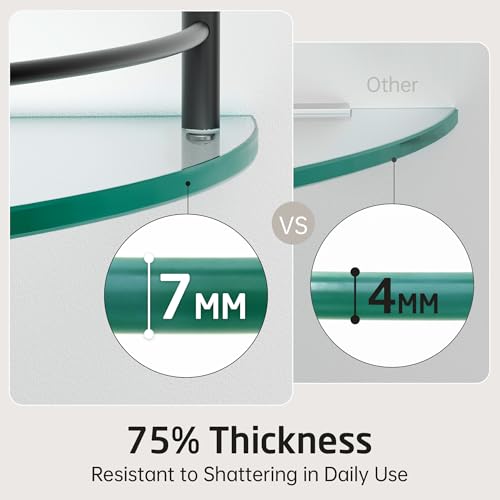 KES Bathroom Glass Corner Shelf Tempered Glass Shelf with Rail Wall Mount Corner Shelf SUS 304 Stainless Steel Matte Black 2 Pack, BGS2101A-BK-P2 - color: Matte Black