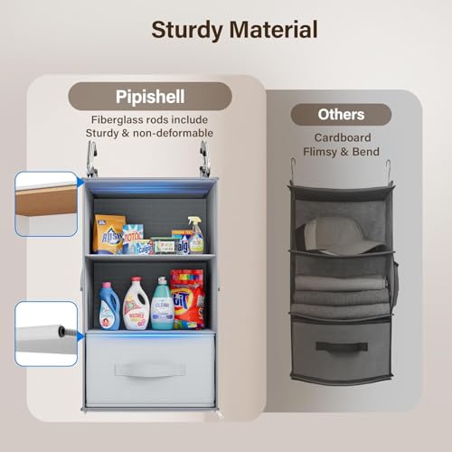 Pipishell 6-Shelf Hanging Closet Organizer with 2 Separable 3-Tier Shelves, 3 Drawers & Side Pockets Closet Organizers and Storage for Wardrobe Organization and Nursery Clothes Organizer, Gray - color: Grey