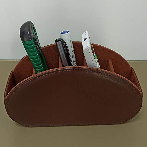 Remote Control Holder with 5 Compartments TV Remote Caddy Store Box,Desktop Organizer for Controller, Glasses and Media Player,Pen Storage (Brown) - color: brown