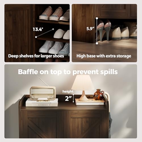 Mericonia Farmhouse Shoe Cabinet with Doors, Modern Large 5-Tier Shoe Storage Cabinet with Adjustable Shelves, Wooden Shoe Organizer for Entryway, Hallway, Closet, Bedroom, Living Room (Walnut) - color: B-walnut