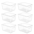 YIHONG 6 Pack Clear Pantry Organizer Bins, Plastic Containers with Handle for Kitchen,Freezer,Cabinet,Closet,Bathroom Under Sink Storage - size: L(11.2"L x 7.5"W x 6"H)