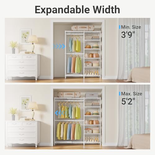 VIPEK X2 Plus Expandable Heavy Duty Clothes Rack Adjustable from 3'9"-5'2" Portable Reach-in & Walk-in Closet Rack System with Flexible Shelves and Hanger Rods Clothing Rack for Hanging Clothes, White - color: White, size: X2 Plus