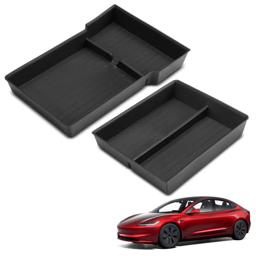 YHTAUTO Center Console Organizer Fit for Tesla Model 3 Highland 2026 2025 2024, TPE Hidden Storage Box, Car Storage Organizer Box Tray Non-Slip Accessories - style: 2PCS Center Console & Armrest Lower Tray