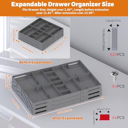 3 Tier Drawer Organizer - Expandable Junk Drawer Organizer Smart Office Supply Organizer, Folding Kitchen Drawer Storage Multi Level Desk Organizer for Makeup, Jewelry, Cosmetics Storage(2 Row 3 Tier) - color: Grey, size: 2 Row 3 Tier