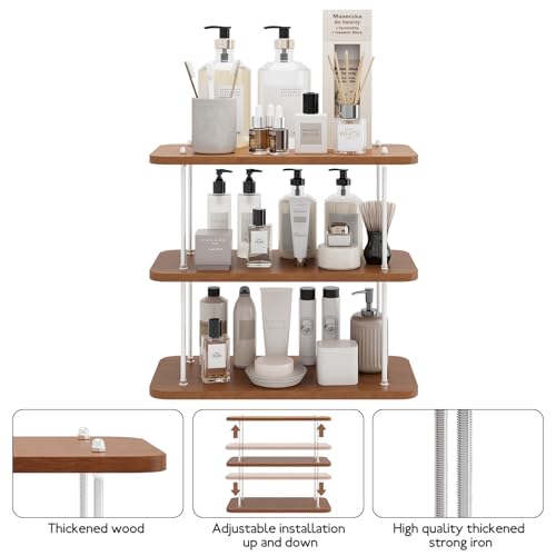 Bathroom Counter Organizer,Bathroom Shelf Organizers & Sink Organizer,Vanity Organizers,Storage Skincare,Makeup,Perfume,Spices,Coffee Station,for Corner,Dresser,Kitchen,Adjustable Height(3Tier)