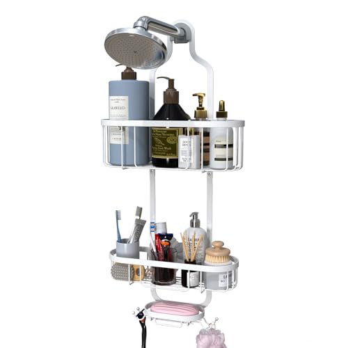 Kadolina White Hanging Shower Caddy, 3-Tier Bathroom Organizer with Soap Dish, Rust Resistant, Quick Dry, Assembly Required - color: White