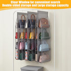 3 Packs Hanging Handbag Organizer for Closet, Purse Organizer For Closet, Purse Storage Holder with 8 Clear Pockets, Space Saving Purses Hanger for Wardrobe Door Wall, Gray