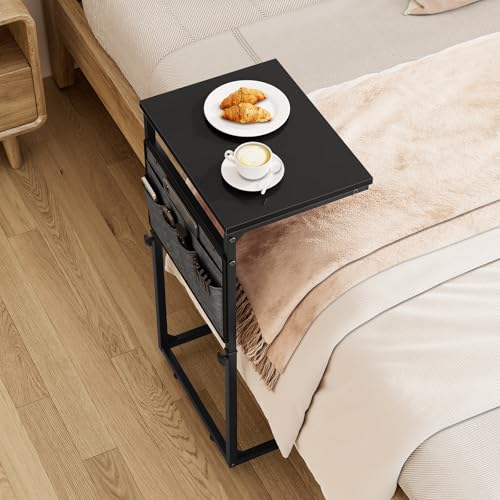 Vagusicc C Shaped End Table, 33'' Tall Side Table for Couch, Adjustable Height Small Couch Side Table for Small Spaces, Couch Table Slide Under Sofa Table TV Tray Table for Living Room Bedroom, Black - color: Black