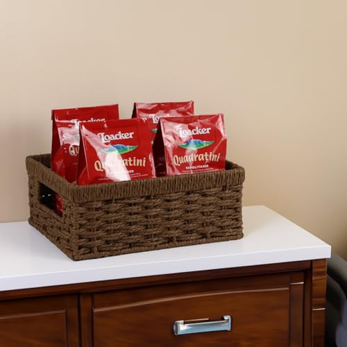 Wicker Baskets, Baskets for Organizing, Rattan Woven Basket for Storage, Organizer Bins with Built-in Handles, Storage Basket for Shelves (Paper Rope, Small) - color: Paper Rope