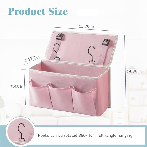 Bedside Caddy/Bedside Storage Organizer Hanging Bag with Three Options,Suitable for home beds, sofas, and dormitory beds—can hold magazines, books, phones, iPads, remote controls. (Pink) - color: Pink