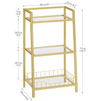 HOOBRO Gold Glass Shelf Stand, 3 Tier Standing Shelf Unit, Bathroom Organizer and Storage, Floor Storage Shelves Waterproof, for Bathroom, Laundry, Toilet, Tempered Glass, Gold GD77CJ01 - size: 15" L x 11.8" W x 30.3" H