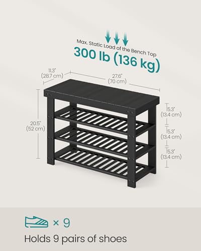 SONGMICS Shoe Rack Bench, 4 Tier Bamboo Shoe Storage Organizer, Entryway Bench, for Living Room, Bathroom, Bedroom, 11.3 x 27.6 x 20.5 Inches, Ink Black ULBS370BH01 - color: Ink Black, size: 11.3"D x 27.6"W x 20.5"H