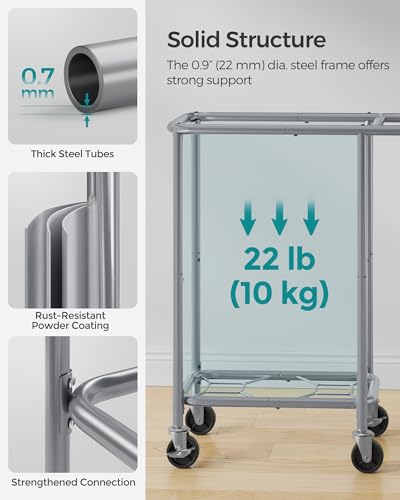 SONGMICS Laundry Basket with Wheels, Rolling Laundry Hamper, 23.8 Gallons (90 L), Removable Liner, Steel Frame with Handle, 24 x 11.4 x 31.9 Inches, Ink Black URLS003B01 - color: Ink Black, size: 90 L (1-Section), style: Rectangular with handle