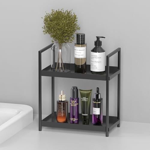 Bathroom Organizer Countertop, 2 Tier Counter Storage Shelf for Makeup Perfume Skincare Cosmetic Beauty Product, Small Vanity Countertop Tray Stand Rack Holder for Mens Bathroom Sink Dresser, Black - color: Black