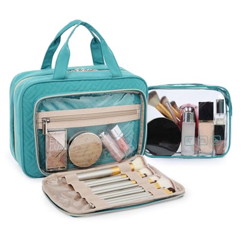 BAGSMART Toiletry Bag Hanging Travel Makeup Organizer with TSA Approved Transparent Cosmetic Bag Makeup Bag for Full Sized Toiletries, Large-Blue - color: Blue, size: Large