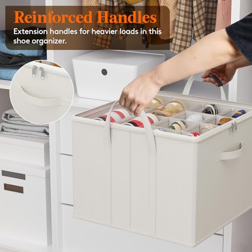 Lifewit Shoe Storage Organizer for Closet, Fabric Large Shoe Box Storage Containers with Clear Cover, Foldable Bins for Boots Heels Sneakers Fits 12-16 Pairs, 1 Pack White - color: White