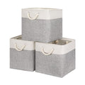 Bidtakay Fabric Basket Set - Large Square Organizer Bins, 13x13, Set of 3, White & Grey - color: White&Grey, size: 3 Pack-L Cube-13x13x13 In