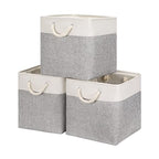 Bidtakay Fabric Basket Set - Large Square Organizer Bins, 13x13, Set of 3, White & Grey - color: White&Grey, size: 3 Pack-L Cube-13x13x13 In