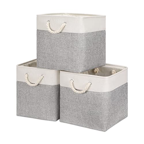 Bidtakay Fabric Basket Set - Large Square Organizer Bins, 13x13, Set of 3, White & Grey - color: White&Grey, size: 3 Pack-L Cube-13x13x13 In