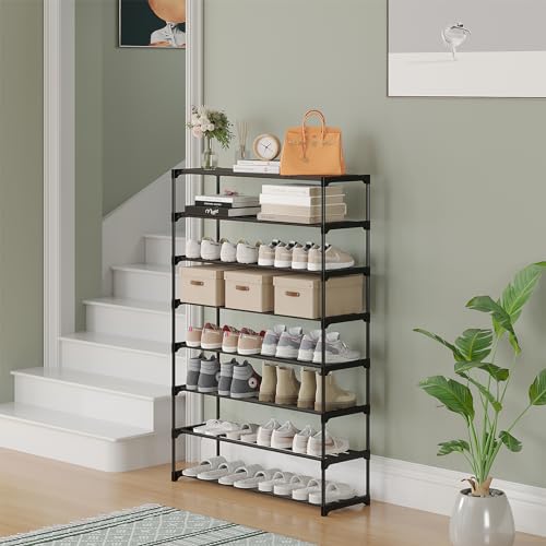 Calmootey 8-Tier Shoe Rack, Tall Large Capacity 40 Pairs Shoes Storage Organizer, Stackable Wide Shoe Shelf for Entryway, Hallway, Black - size: 8-Tier