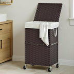 Chrislley 90L Slim Laundry Hamper with Wheels, Rolling Laundry Basket with Lid and Renovable Liner Bag, Handwoven Rattan Organizer for bedroom, bathroom, laundry room (Brown) - color: Brown