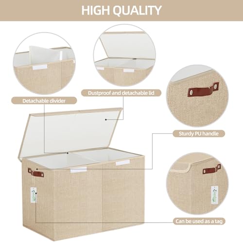 Bagnizer Large Toy Storage Box with Lids, Collapsible Sturdy Baby Storage Organizer Chest Bin Basket for Kids, Boys, Girls, Playroom, Nursery, Bedroom, Closet 25"x13"x16" (Khaki) - color: Khaki