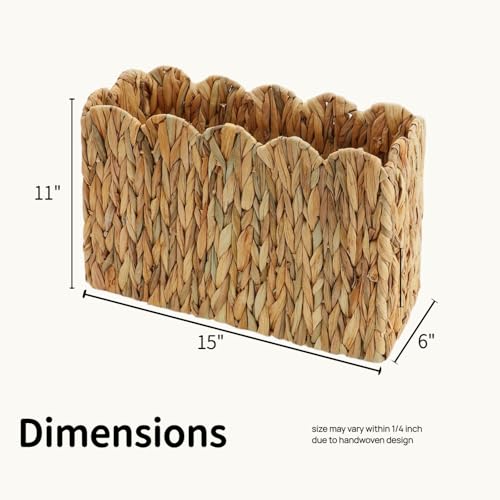 Water Hyacinth Magazine Holder for Floor, Wicker Magazine Basket, Tall Narrow Magazine Rack & File Holder for Books, Mail & Newspapers, Scalloped Storage Basket for Living Room, Office, Bedroom - color: Natural(Water Hyacinth)