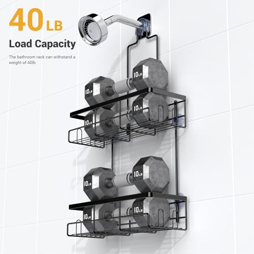 AKTECKE Shower Caddy Hanging Bathroom Organizer: Rustproof Shelf for Inside Shower - No Drilling Racks Over Showerhead - Bath Shelves for Shampoo Soap - color: Black