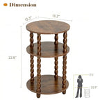 Round Side Table with 3-Tier Shelves, Small End Table with Solid Wood Legs for Living Room Bedroom, Modern Circular Coffee Table Nightstand for Small Spaces, Easy No-Tool Assembly - size: Round(13.2''x13.2''x22.8'')