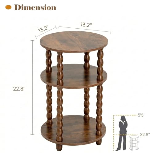 Round Side Table with 3-Tier Shelves, Small End Table with Solid Wood Legs for Living Room Bedroom, Modern Circular Coffee Table Nightstand for Small Spaces, Easy No-Tool Assembly - size: Round(13.2''x13.2''x22.8'')
