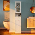 Einhomn 67" Tall Bathroom Storage Cabinet with Removable Laundry Basket & Shelf, Narrow Bathroom Cabinet Storage with Glass Door and Drawer, for Bathroom, Living Room, Entryway, Kitchen, White