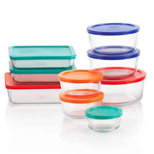 Pyrex Simply Store (9-Pack) Mixed Sized Glass Food Storage Set, Round & Rectangular Containers With Plastic Lids, BPA-Free, Dishwasher & Microwave Safe - size: 9 Pack