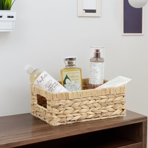 Wicker Baskets, Baskets for Organizing, Rattan Woven Basket for Storage, Organizer Bins with Built-in Handles, Storage Basket for Shelves (Water Hyacinth, Small) - color: Water Hyacinth