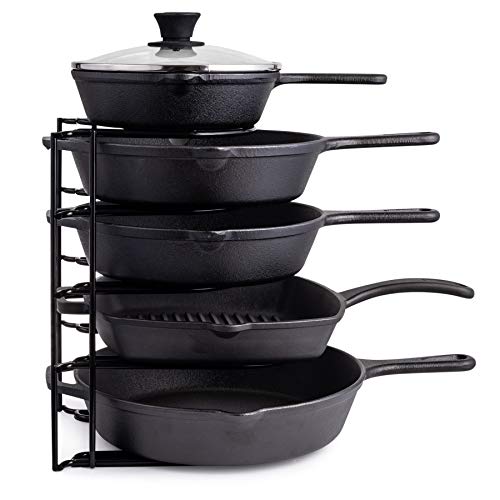 Cuisinel Heavy Duty Pots and Pans Organizer Rack - 12.2"-Inch Tall - 5 Tier Rack - Holds 50 LB - Cast Iron Skillets, Griddles, Shallow Cookware - Space Saving Kitchen Storage - No Assembly Required - color: Black, size: 12"
